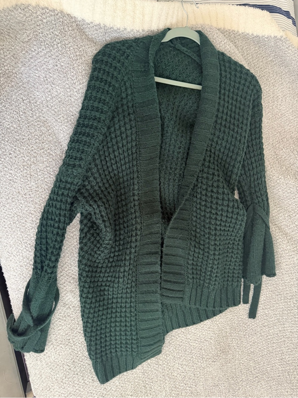 luxury rebel Deep Green Waffle Knit Open-Front Cardigan